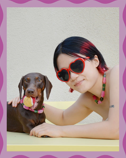 ✨ Matching Pet & Owner Jewelry Sets –  Handcrafted Bold Beaded Necklaces -Candy Crush（Blossom Pink）