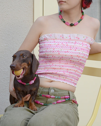 ✨ Pet Jewelry –  Handcrafted Bold Beaded Necklaces -Candy Crush（Blossom Pink）