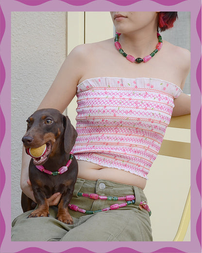 ✨ Matching Pet & Owner Jewelry Sets –  Handcrafted Bold Beaded Necklaces -Candy Crush（Blossom Pink）