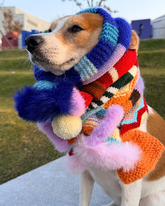 ✨Matching Pet & Owner Skinny Knit Scarves — Handmade Ocean Sripes (Mohair Blend)