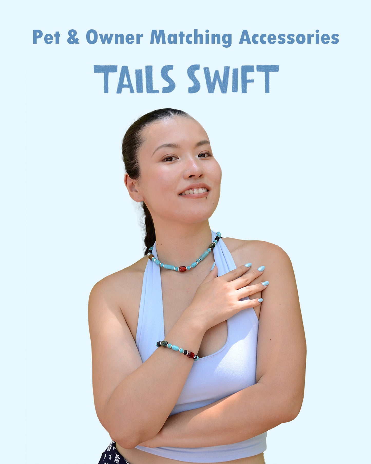 ✨Matching Pet & Owner Jewelry Sets – Handmade with Turquoise Colored Beads Necklace – Cute by Nature (Nomad Sky）