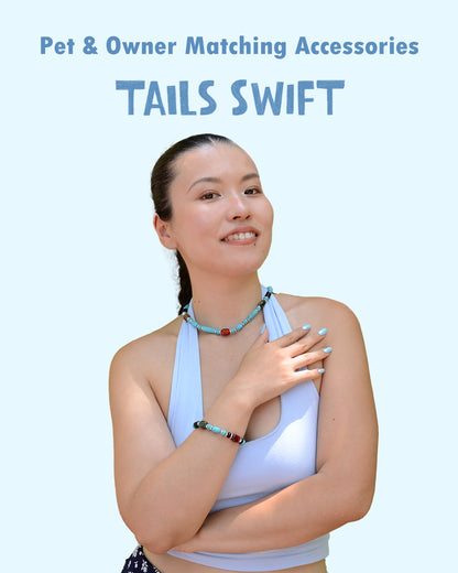 ✨Matching Pet & Owner Jewelry Sets – Handmade with Turquoise Colored Beads Necklace – Cute by Nature (Nomad Sky）