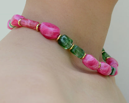 ✨ Human Jewelry –  Handcrafted Bold Beaded Series -Candy Crush（Blossom Pink）