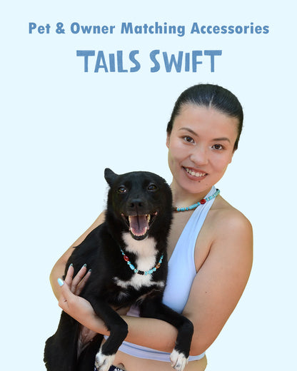 ✨Matching Pet & Owner Jewelry Sets – Handmade with Turquoise Colored Beads Necklace – Cute by Nature (Nomad Sky）